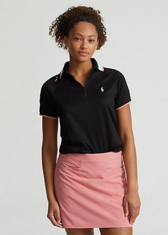 Tricouri polo cu fermoar sfert de culoare neagră pentru femei Ralph Lauren Tricouri polo cu fermoar sfert de culoare neagră pentru femei Ralph Lauren
