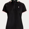 Tricouri polo cu fermoar sfert de culoare neagră pentru femei Ralph Lauren Tricouri polo cu fermoar sfert de culoare neagră pentru femei Ralph Lauren