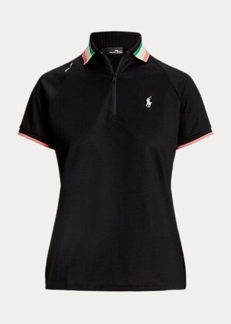 Tricouri polo cu fermoar sfert de culoare neagră pentru femei Ralph Lauren Tricouri polo cu fermoar sfert de culoare neagră pentru femei Ralph Lauren