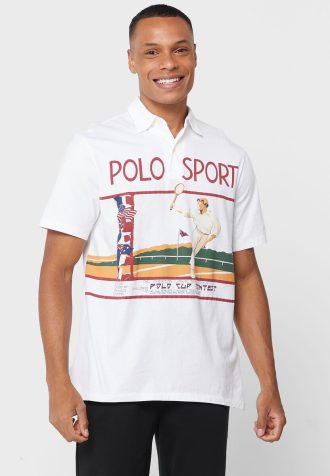 Tricouri polo cu grafică Ralph Lauren alb pentru bărbați