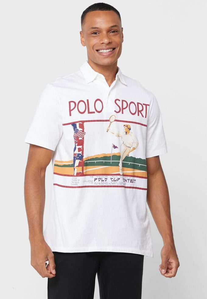 Tricouri polo cu grafică Ralph Lauren alb pentru bărbați Tricouri polo cu grafică Ralph Lauren alb pentru bărbați