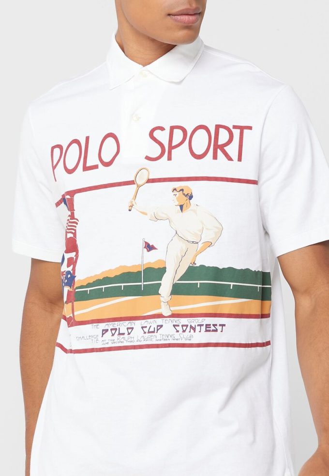 Tricouri polo cu grafică Ralph Lauren alb pentru bărbați Tricouri polo cu grafică Ralph Lauren alb pentru bărbați