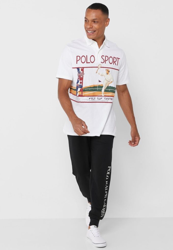 Tricouri polo cu grafică Ralph Lauren alb pentru bărbați Tricouri polo cu grafică Ralph Lauren alb pentru bărbați