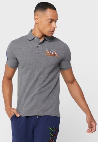 Tricouri polo cu logo brodat Ralph Lauren pentru bărbați gri Tricouri polo cu logo brodat Ralph Lauren pentru bărbați gri