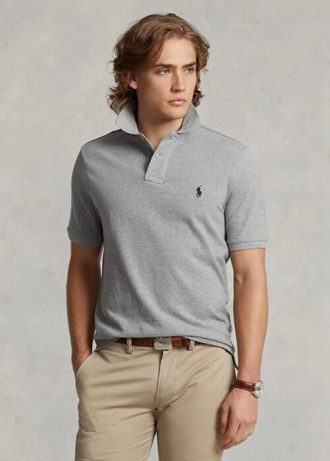 Tricouri polo cu plasă subțire personalizate Ralph Lauren pentru bărbați gri