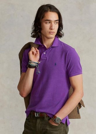 Tricouri polo cu plasă subțire personalizate Ralph Lauren pentru bărbați violet