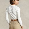 Tricouri polo de damă albe Ralph Lauren, cu coaste, cu nasturi în față Tricouri polo de damă albe Ralph Lauren, cu coaste, cu nasturi în față