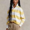 Tricouri polo de rugby din jerseu cu dungi Ralph Lauren galbene/albe pentru femei Tricouri polo de rugby din jerseu cu dungi Ralph Lauren galbene/albe pentru femei