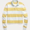 Tricouri polo de rugby din jerseu cu dungi Ralph Lauren galbene/albe pentru femei Tricouri polo de rugby din jerseu cu dungi Ralph Lauren galbene/albe pentru femei