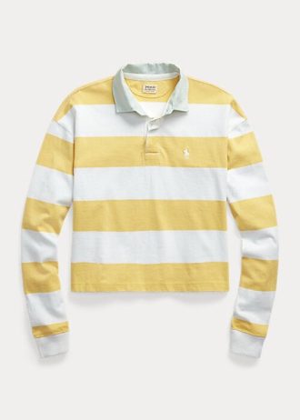 Tricouri polo de rugby din jerseu cu dungi Ralph Lauren galbene/albe pentru femei Tricouri polo de rugby din jerseu cu dungi Ralph Lauren galbene/albe pentru femei