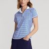 Tricouri polo din jerseu cu dungi Ralph Lauren de damă albastru/alb Tricouri polo din jerseu cu dungi Ralph Lauren de damă albastru/alb