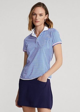 Tricouri polo din jerseu cu dungi Ralph Lauren de damă albastru/alb Tricouri polo din jerseu cu dungi Ralph Lauren de damă albastru/alb