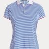 Tricouri polo din jerseu cu dungi Ralph Lauren de damă albastru/alb Tricouri polo din jerseu cu dungi Ralph Lauren de damă albastru/alb