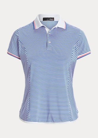 Tricouri polo din jerseu cu dungi Ralph Lauren de damă albastru/alb Tricouri polo din jerseu cu dungi Ralph Lauren de damă albastru/alb
