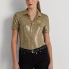 Tricouri polo din jerseu cu imprimeu folie Ralph Lauren pentru femei aurii