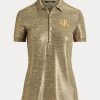 Tricouri polo din jerseu cu imprimeu folie Ralph Lauren pentru femei aurii