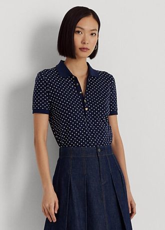 Tricouri polo din piqué cu buline Ralph Lauren pentru femei, bleumarin