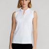 Tricouri polo fără mâneci Ralph Lauren, albe, cu fermoar sfert