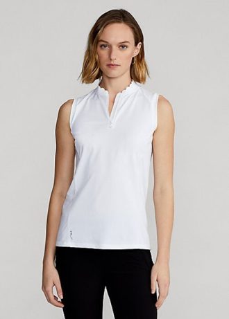 Tricouri polo fără mâneci Ralph Lauren, albe, cu fermoar sfert