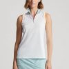 Tricouri polo fără mâneci Ralph Lauren, albe, cu fermoar sfert