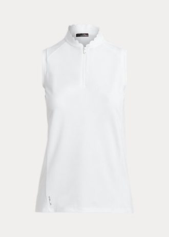 Tricouri polo fără mâneci Ralph Lauren, albe, cu fermoar sfert