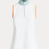 Tricouri polo fără mâneci Ralph Lauren, albe, cu fermoar sfert
