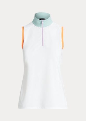 Tricouri polo fără mâneci Ralph Lauren, albe, cu fermoar sfert