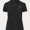 Tricouri polo negru Ralph Lauren Classic Fit Mesh de damă Tricouri polo negru Ralph Lauren Classic Fit Mesh de damă