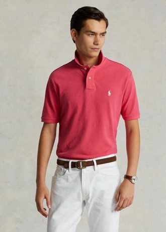Tricouri polo personalizate pentru bărbați Ralph Lauren, cu ochiuri subțire, de culoare roz