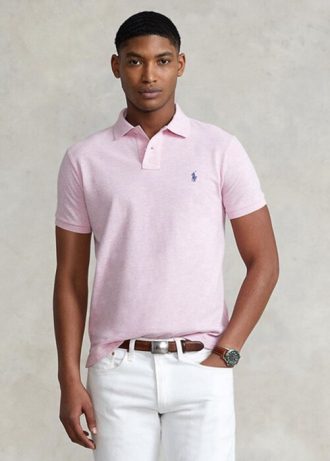 Tricouri polo personalizate pentru bărbați Ralph Lauren, cu ochiuri subțire, de culoare roz Tricouri polo personalizate pentru bărbați Ralph Lauren, cu ochiuri subțire, de culoare roz