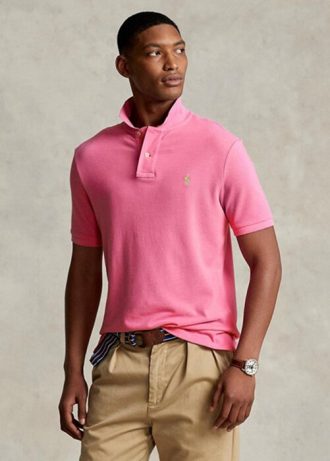 Tricouri polo personalizate pentru bărbați Ralph Lauren, cu ochiuri subțire, de culoare roz Tricouri polo personalizate pentru bărbați Ralph Lauren, cu ochiuri subțire, de culoare roz