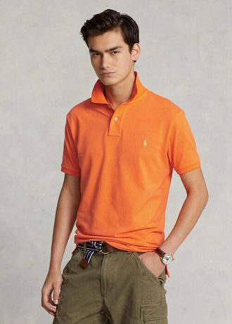 Tricouri polo personalizate pentru bărbați Ralph Lauren, cu ochiuri subțire, portocalii Tricouri polo personalizate pentru bărbați Ralph Lauren, cu ochiuri subțire, portocalii