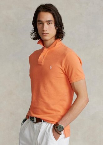 Tricouri polo personalizate pentru bărbați Ralph Lauren, cu ochiuri subțire, portocalii Tricouri polo personalizate pentru bărbați Ralph Lauren, cu ochiuri subțire, portocalii