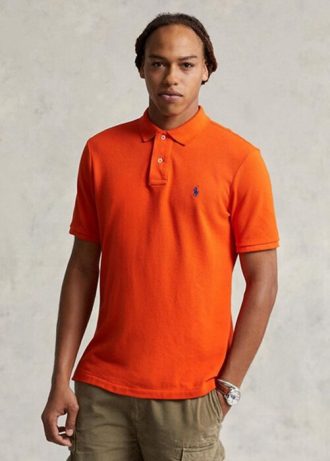 Tricouri polo personalizate pentru bărbați Ralph Lauren, cu ochiuri subțire, portocalii Tricouri polo personalizate pentru bărbați Ralph Lauren, cu ochiuri subțire, portocalii