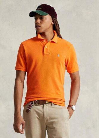 Tricouri polo personalizate pentru bărbați Ralph Lauren, cu ochiuri subțire, portocalii Tricouri polo personalizate pentru bărbați Ralph Lauren, cu ochiuri subțire, portocalii