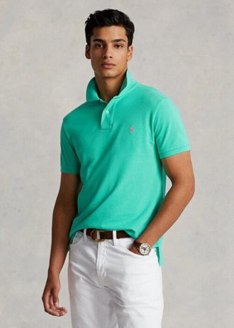 Tricouri polo personalizate Ralph Lauren, cu ochiuri subțire, verzi, pentru bărbați Tricouri polo personalizate Ralph Lauren, cu ochiuri subțire, verzi, pentru bărbați