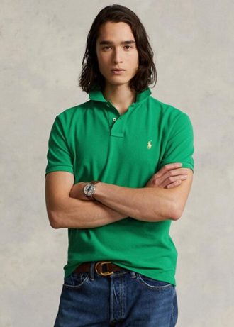 Tricouri polo personalizate Ralph Lauren, cu ochiuri subțire, verzi, pentru bărbați Tricouri polo personalizate Ralph Lauren, cu ochiuri subțire, verzi, pentru bărbați