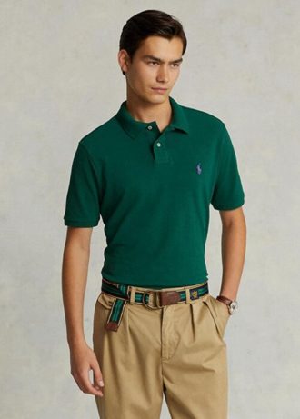 Tricouri polo personalizate Ralph Lauren, cu ochiuri subțire, verzi, pentru bărbați Tricouri polo personalizate Ralph Lauren, cu ochiuri subțire, verzi, pentru bărbați