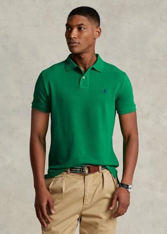 Tricouri polo personalizate Ralph Lauren, cu ochiuri subțire, verzi, pentru bărbați Tricouri polo personalizate Ralph Lauren, cu ochiuri subțire, verzi, pentru bărbați