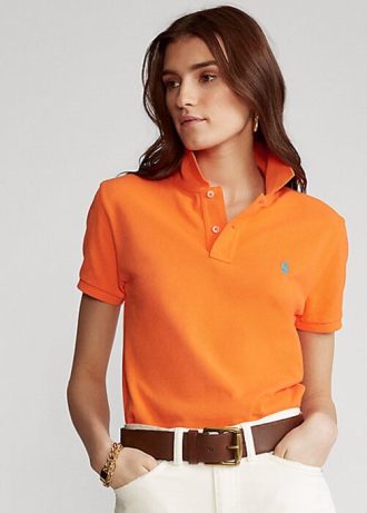 Tricouri polo portocalii Ralph Lauren Classic Fit Mesh pentru damă