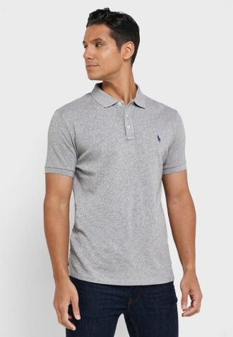 Tricouri polo Ralph Lauren Essential gri pentru bărbați