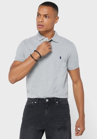 Tricouri polo Ralph Lauren Essential gri pentru bărbați Tricouri polo Ralph Lauren Essential gri pentru bărbați