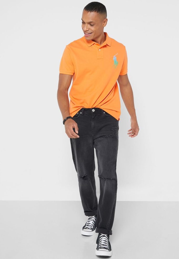 Tricouri polo Ralph Lauren Essential pentru bărbați portocalii