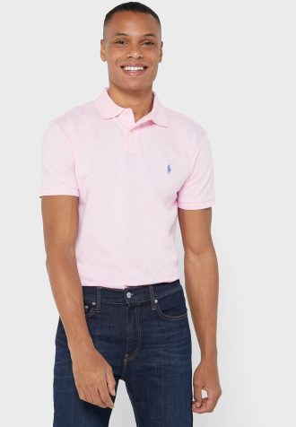 Tricouri polo Ralph Lauren Essential Slim fit pentru bărbați roz