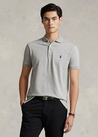 Tricouri polo Ralph Lauren personalizate pentru bărbați, gri, slim cu plasă elastică