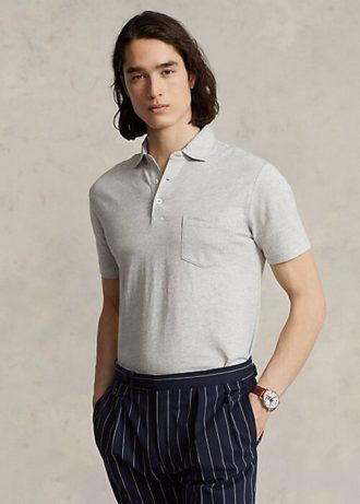 Tricouri polo Ralph Lauren, personalizate, slim, din bumbac și in, gri Tricouri polo Ralph Lauren, personalizate, slim, din bumbac și in, gri