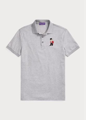 Tricouri polo Ralph Lauren, personalizate, slim Fit Bear, gri pentru bărbați Tricouri polo Ralph Lauren, personalizate, slim Fit Bear, gri pentru bărbați