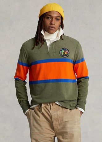 Tricouri polo rugby cu dungi Ralph Lauren pentru bărbați Olive Tricouri polo rugby cu dungi Ralph Lauren pentru bărbați Olive
