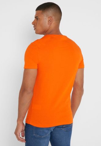 Tricouri portocalii pentru bărbați Ralph Lauren Essential cu gât crew