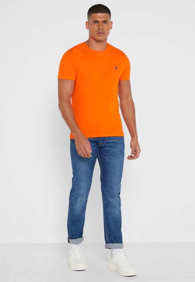 Tricouri portocalii pentru bărbați Ralph Lauren Essential cu gât crew Tricouri portocalii pentru bărbați Ralph Lauren Essential cu gât crew